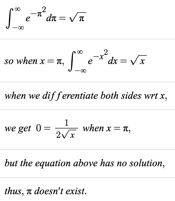 Pi Does Not Exist: Mathematical Trolling 101