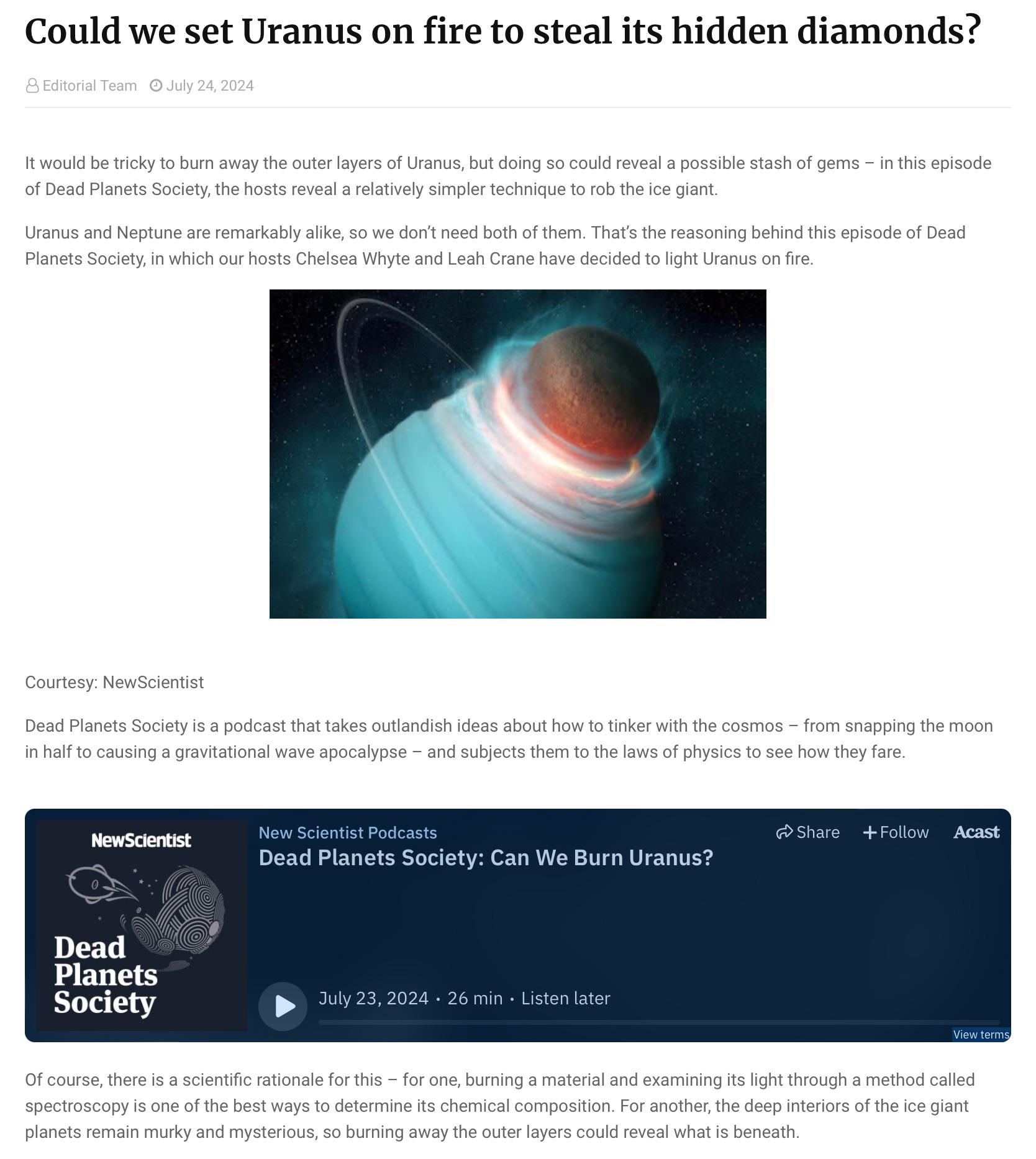 The Great Uranian Diamond Heist