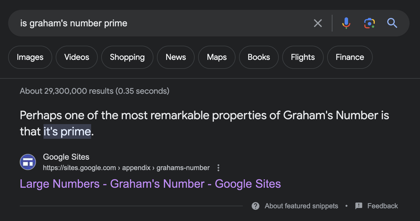 Graham's Number Is Prime (Proof By Google Search)