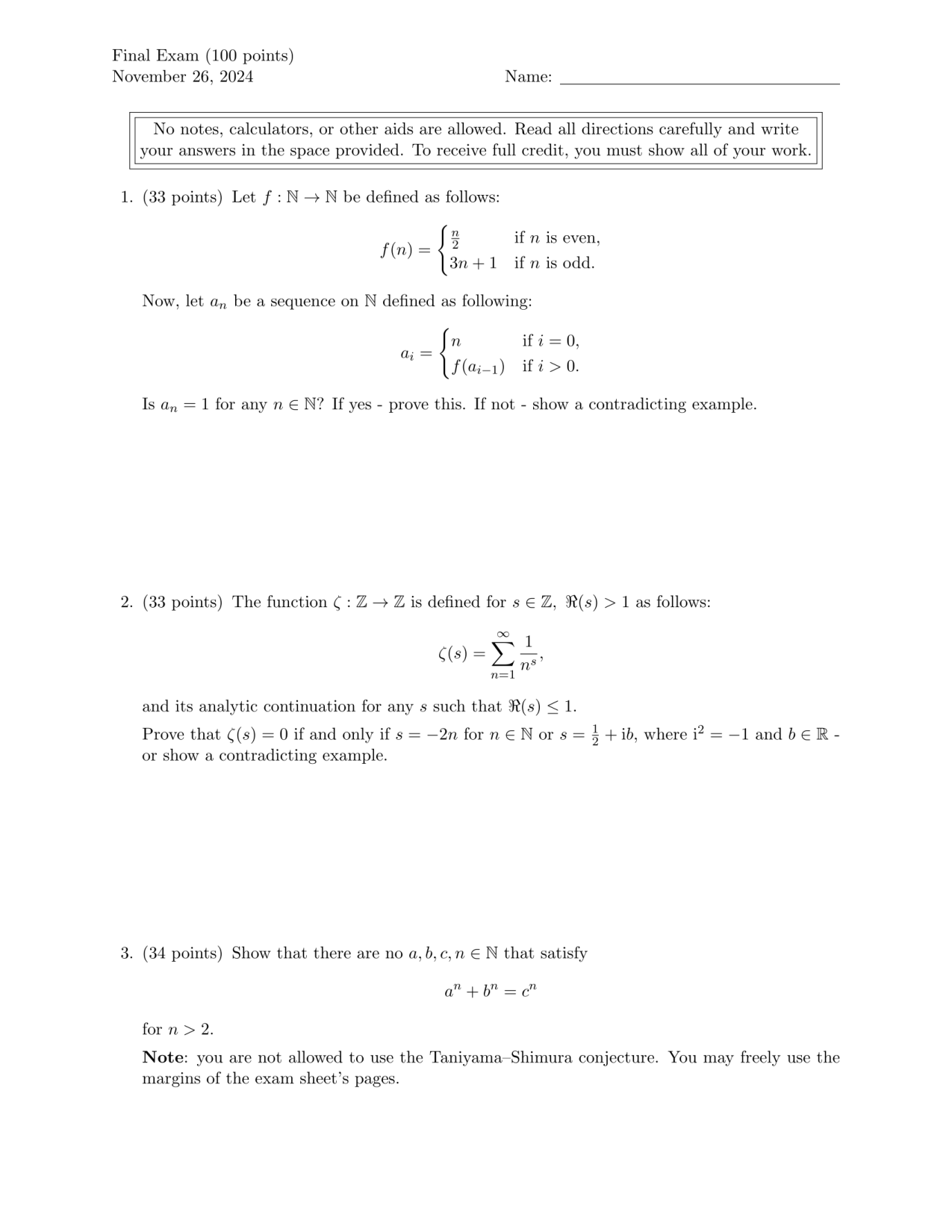 The "Not Difficult" Math Exam