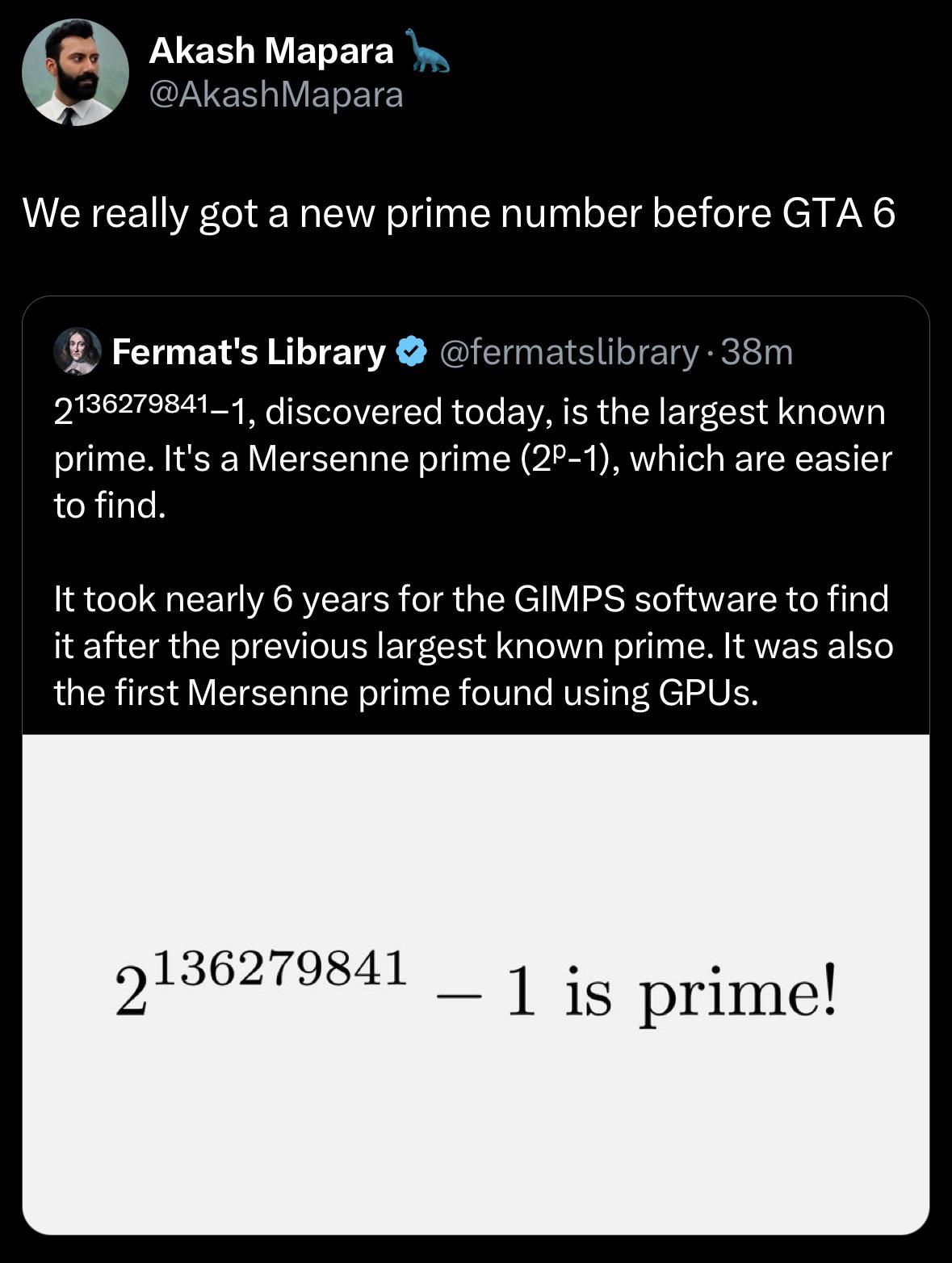 We Actually Got A New Prime Number Before GTA 6