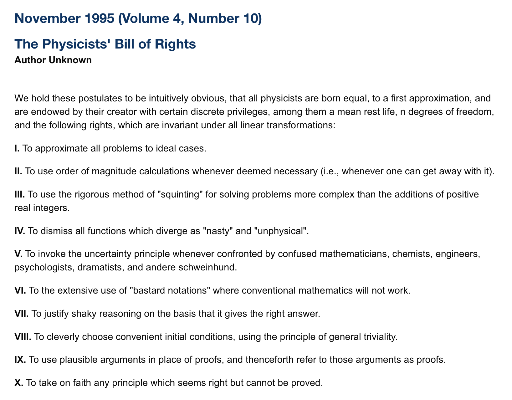 The Physicists' Bill Of Rights