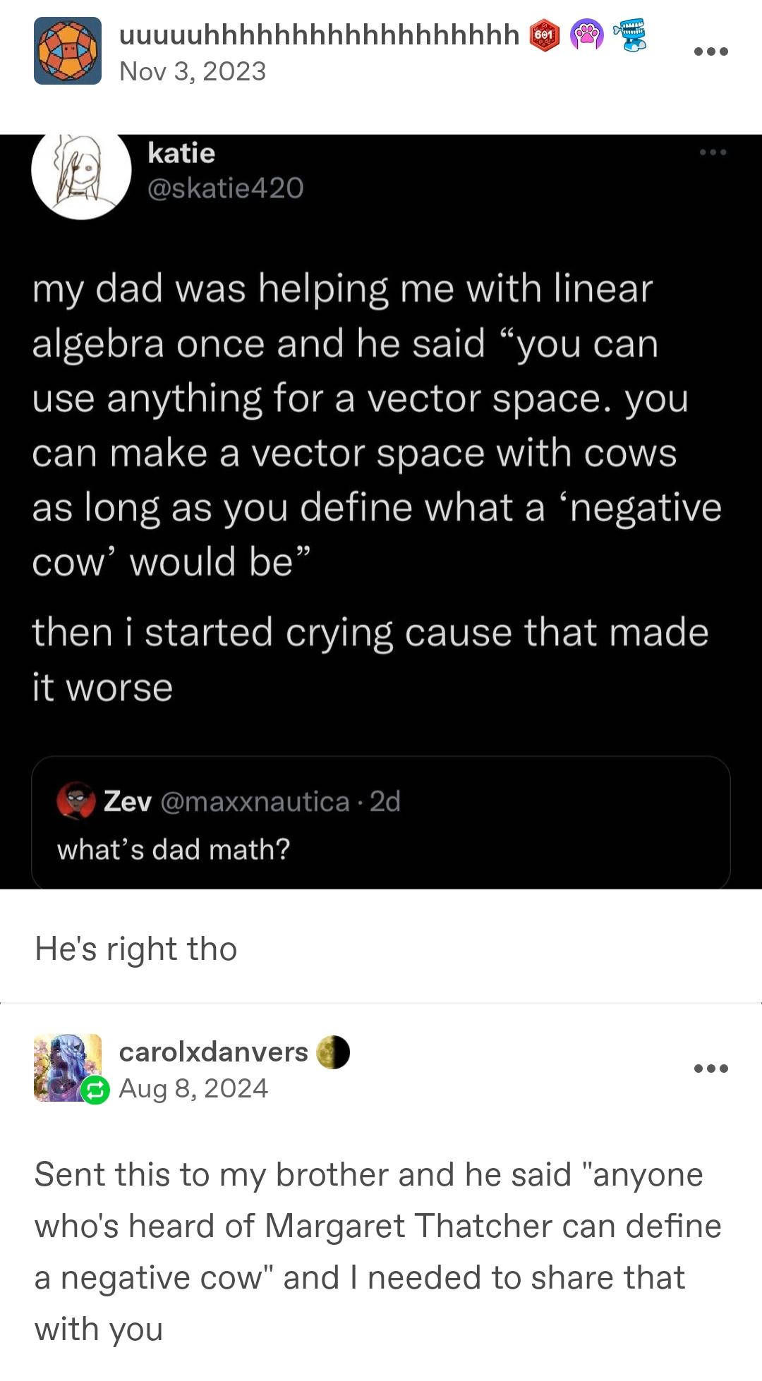 Dad Math: When Vector Spaces Get Udderly Absurd