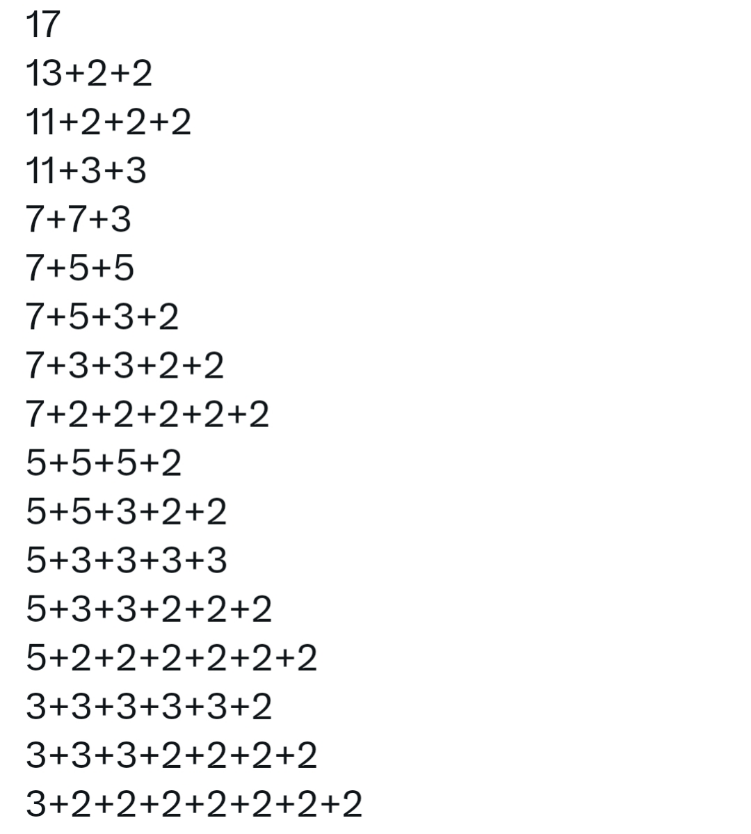 There Are 17 Ways To Write 17 As A Sum Of Primes
