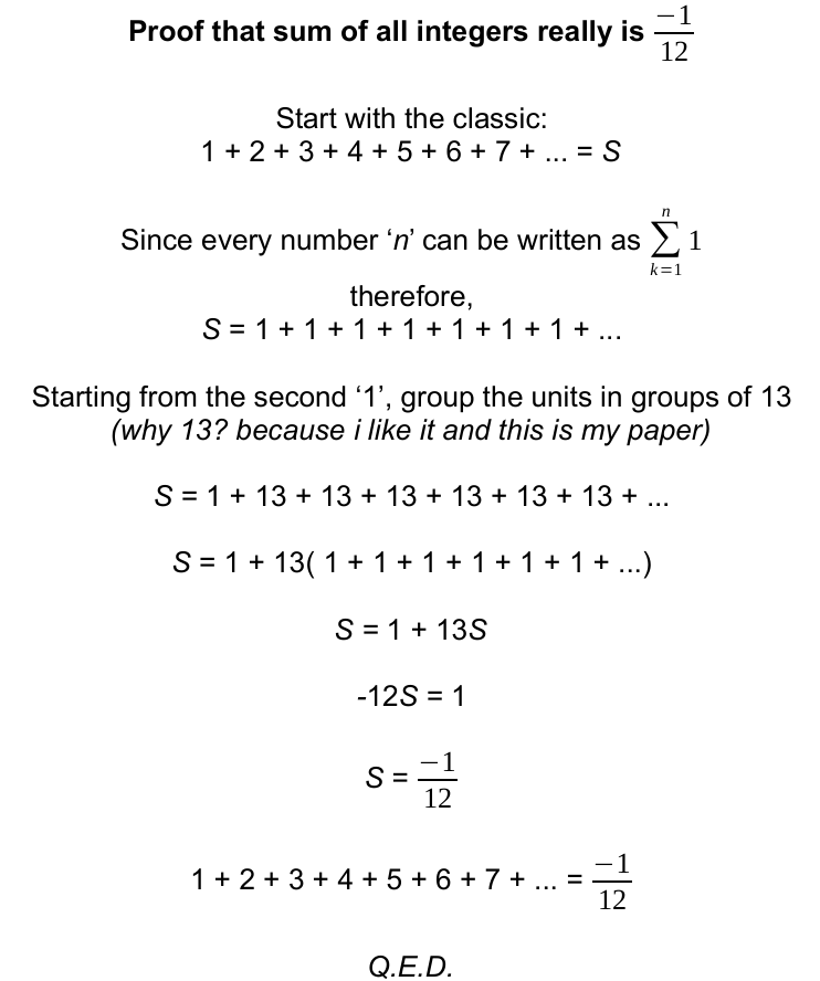 Proof That Sum Of All Integers Really Is -1/12