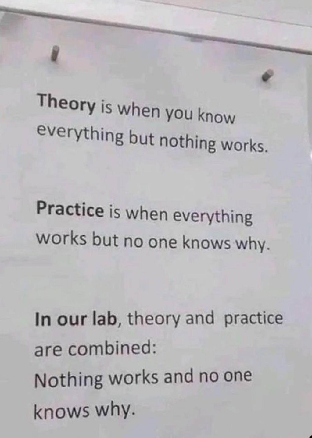 The Perfect Lab Equation: Theory + Practice = Chaos