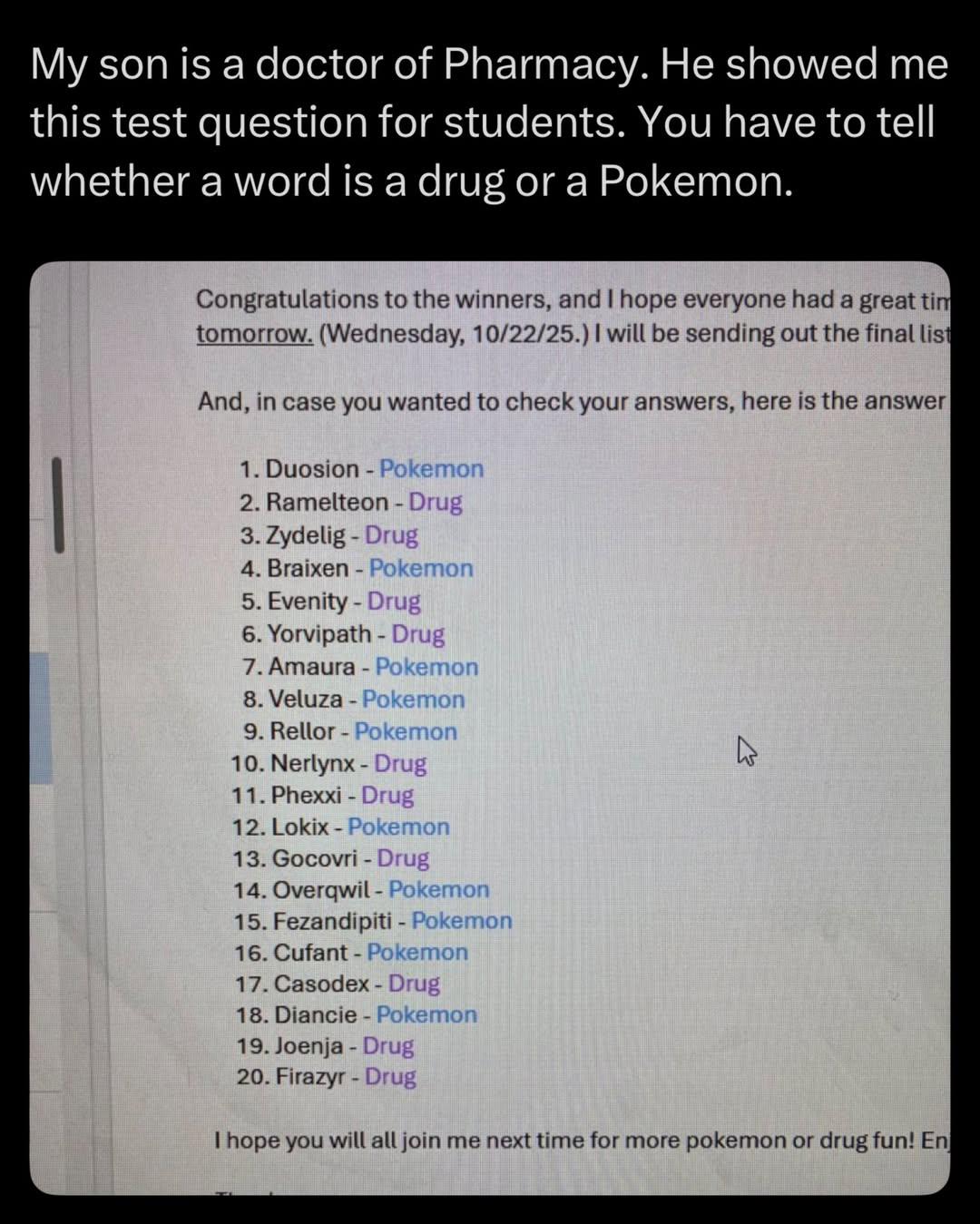 Drug Or Pokemon: The Ultimate Diagnostic Challenge