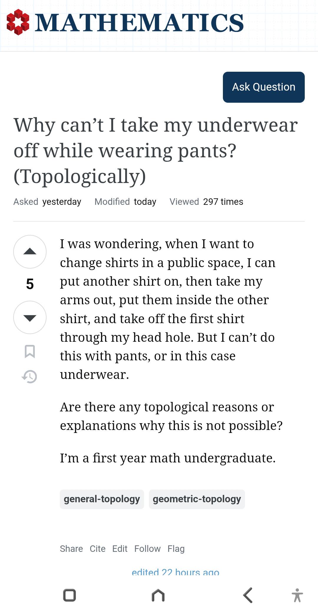 The Topological Underwear Paradox