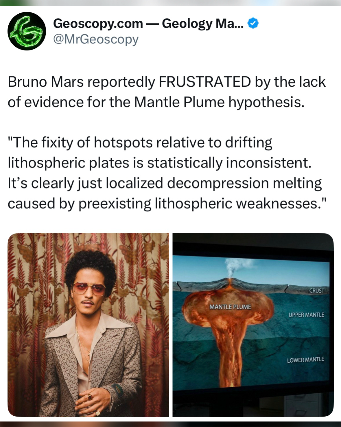 Bruno Mars Vs. The Mantle Plume Hypothesis