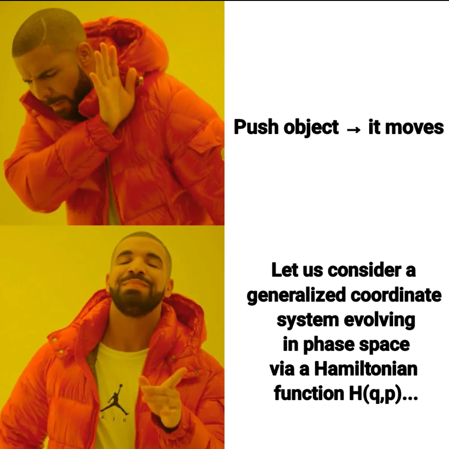 Push Object Versus Hamiltonian Mechanics
